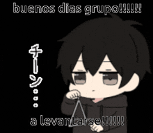 a cartoon of a boy holding a triangle with the caption buenos dias grupo