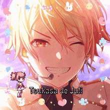 a picture of a man with a microphone and the name tsukasa de juli