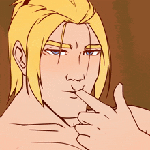 a drawing of a man with yellow hair and a ponytail