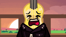 a cartoon drawing of a guitar with tears running down his face