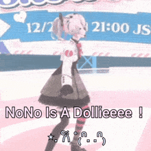 a picture of a girl with the words " nono is a dollieeee " on the bottom