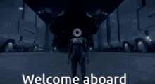 a welcome aboard message is displayed in a video game scene