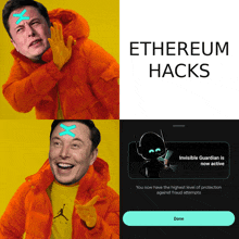 an advertisement for ethereum hacks with a picture of elon musk on it