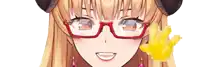 a close up of a girl 's face wearing glasses and horns