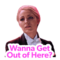 a sticker of a woman with the words wanna get out of here