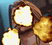 a man with a beard and glasses is surrounded by flames