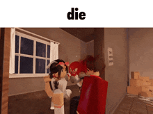a screenshot of a video game with the word die on the bottom