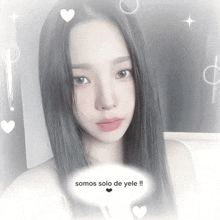 a girl with long black hair has a speech bubble that says somos solo de yele !!
