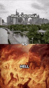 a picture of philadelphia vs hell with a river in the foreground