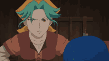 a cartoon character with green hair is standing next to another character