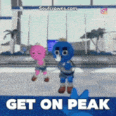 a cartoon character says " get on peak " in a video game