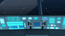 a cartoon drawing of a space ship with a heartbeat monitor