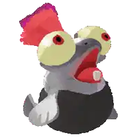 a pixel art drawing of a bird with its mouth open and big eyes