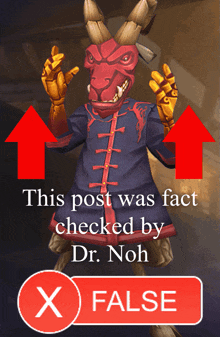 a screenshot of a video game character that says this post was fact checked by dr. non
