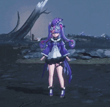 a purple light is shining on a person
