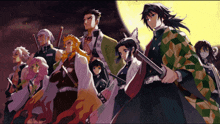 a group of anime characters standing next to each other with one holding a sword