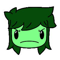 a cartoon character with green hair has an angry expression