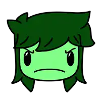 a cartoon character with green hair has an angry expression