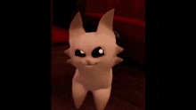 a white cat with big eyes is standing on a wooden floor