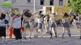 a group of people are dancing in front of a delivery truck that says making jokes on it