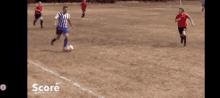 a soccer game is being played on a field that says score on it