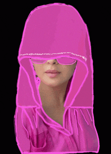 a drawing of a woman wearing a pink hoodie and sunglasses with the name habibi on the bottom