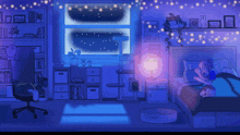 a pixel art drawing of a bedroom with a person sleeping