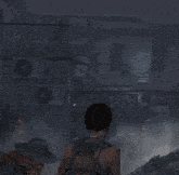 a video game character is holding a knife and a gun