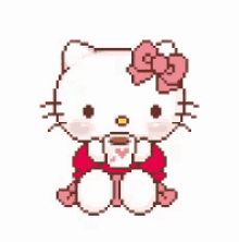 hellokitty cat pink happy coffee