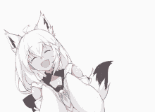 a drawing of a girl with white hair and black fur