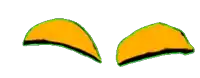 a pair of orange and green cartoon eyes on a white background