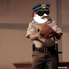 a cartoon of a police officer wearing a gg hat