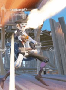 a cowboy is holding a gun in a video game with the name krimaas467 visible in the corner