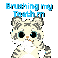 a cartoon of a cat brushing its teeth with the words brushing my teeth rn
