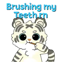 a cartoon of a cat brushing its teeth with the words brushing my teeth rn