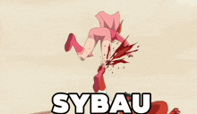 a cartoon of a man in a red suit and a woman in a pink dress with sybau written on the bottom