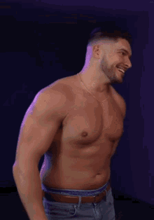 a shirtless man in calvin klein underwear is smiling