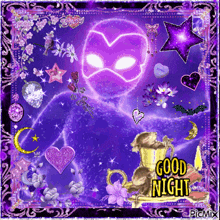 a purple greeting card with the words good night written on it