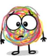 a cartoon drawing of a colorful candy with big eyes and arms and legs .
