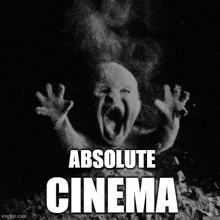 a poster with a scary face and the words " absolute cinema " below it