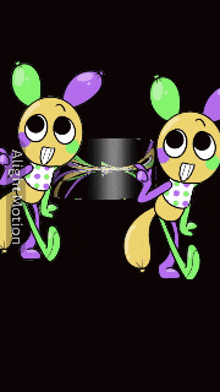 two cartoon characters are holding a piece of paper and the words alter motion are on the bottom