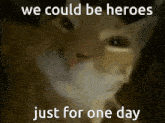 a picture of a deer with the words we could be heroes just for one day below it