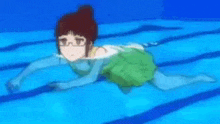 a cartoon girl is swimming in a pool .