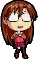 a pixel art drawing of a girl wearing glasses and a red sweater .