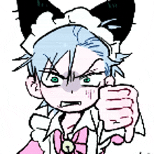 a cartoon drawing of a girl with a cat ear giving a thumbs down sign .