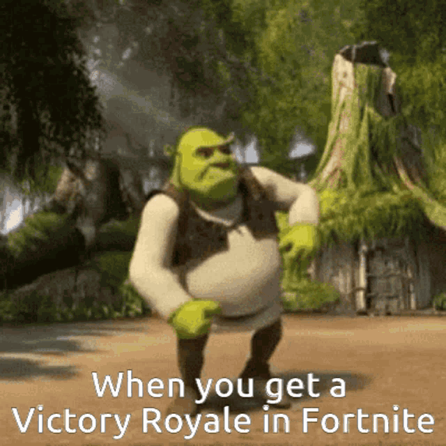 Funny meme of shrek in fortnite