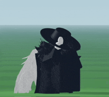 a cartoon character wearing a black hat and a black cape with white wings