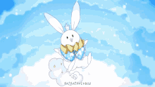 a cartoon bunny with a crown on its head is flying through the air
