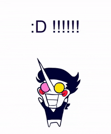 a cartoon character with a sword in his mouth and a speech bubble that says : d !!!