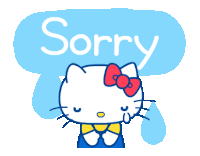 a hello kitty says sorry in a blue bubble